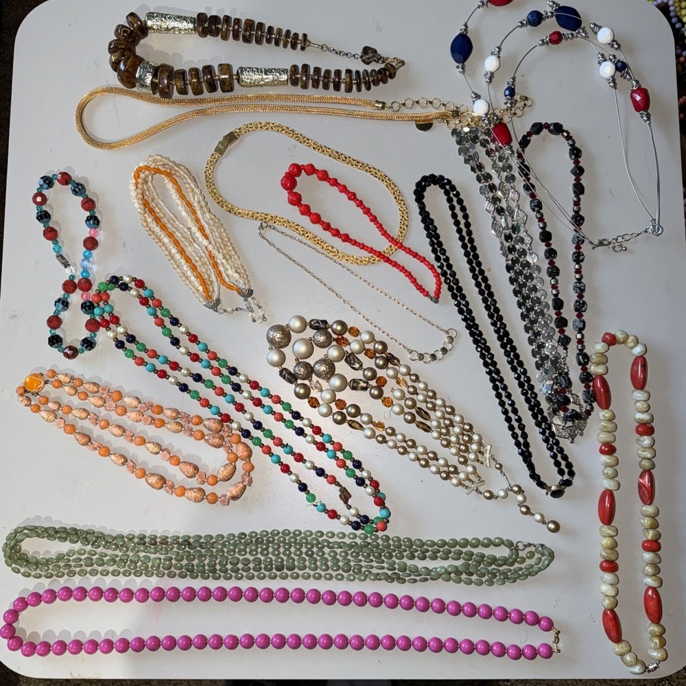 Vintage LOT of Costume Jewelry Necklaces Varying Styles And Lengths Unique Lot